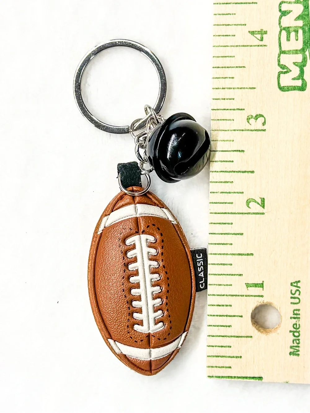 Football Keychain with Bell – Faux Leather Sports Key Ring